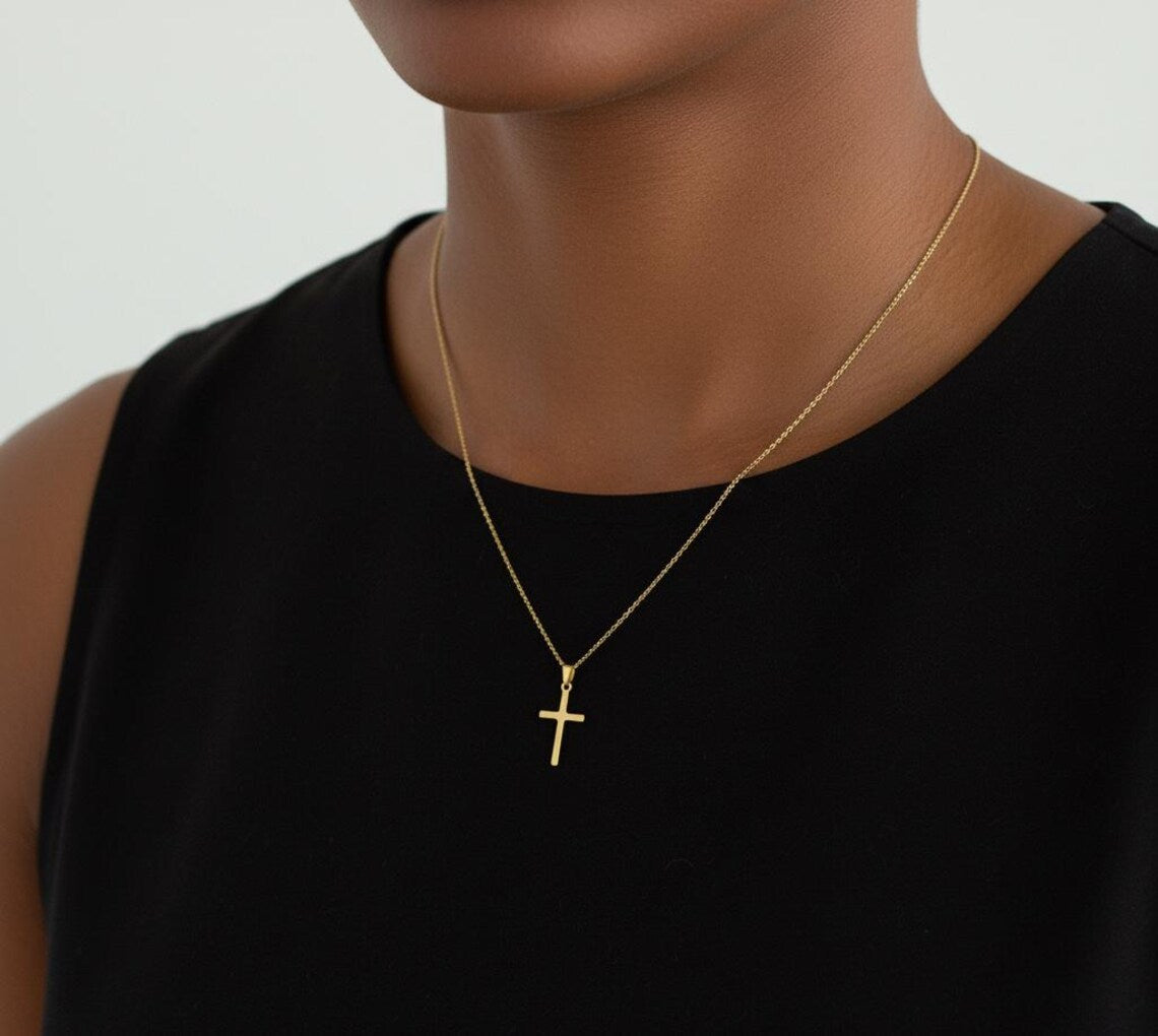 Eternal Grace | Solid Gold Minimalist Cross Necklace – 10K & 14K Forever For Love