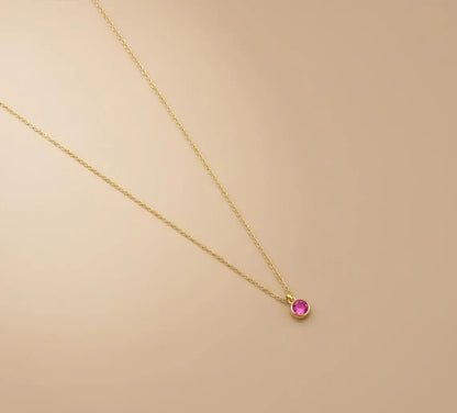 Blush Glow | 14K Solid Gold Pink Gemstone Bezel Necklace Forever For Love