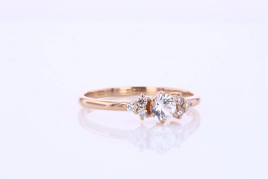 Natural Round Diamond three stone cluster ring- Diamond rose gold Engagement ring Forever For Love