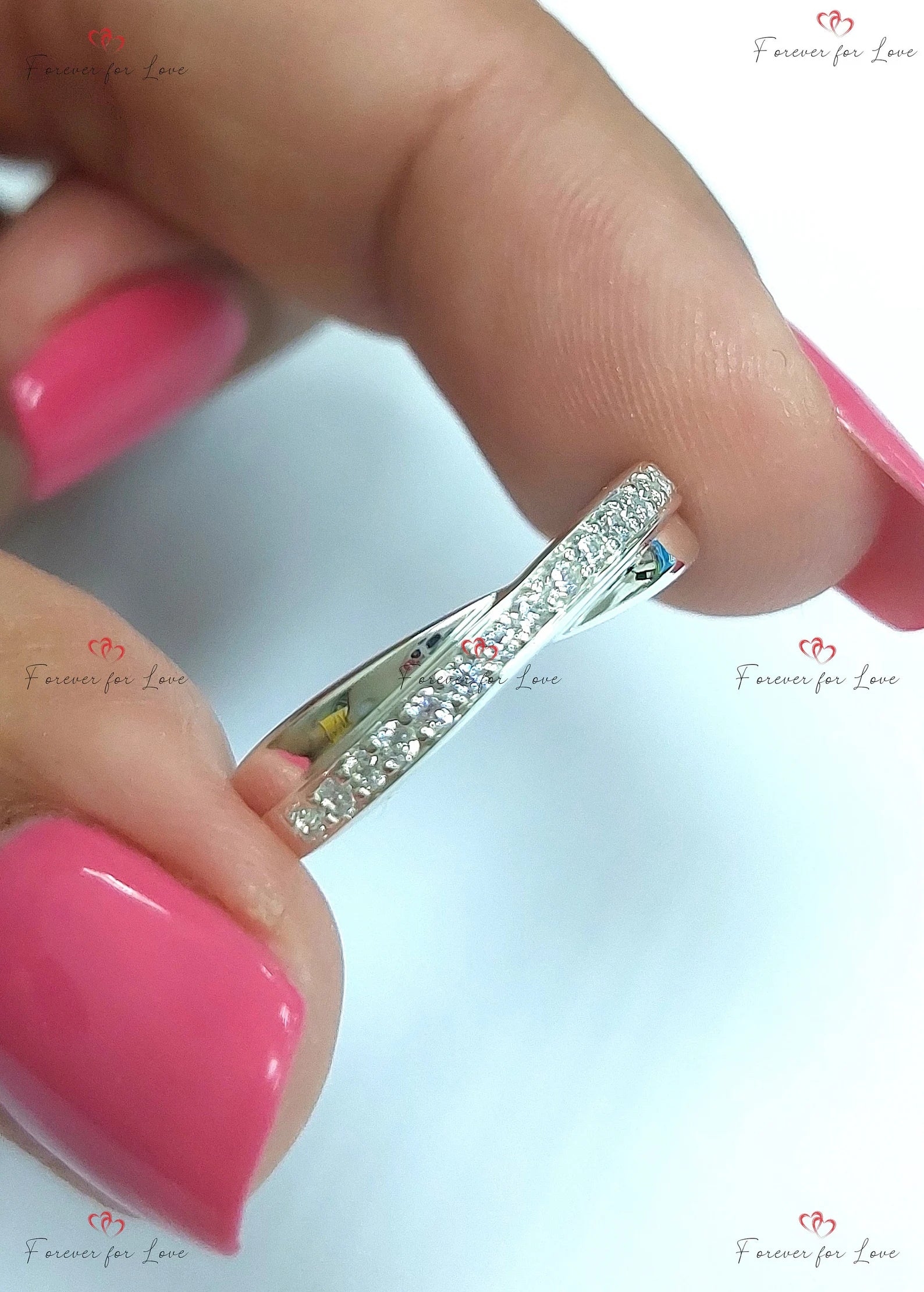 Twist diamond wedding band, 2mm Diamond eternity band, Twist diamond ring Forever For Love