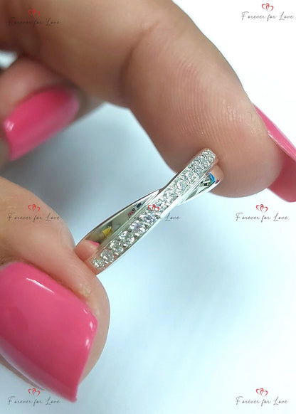 Twist diamond wedding band, 2mm Diamond eternity band, Twist diamond ring Forever For Love