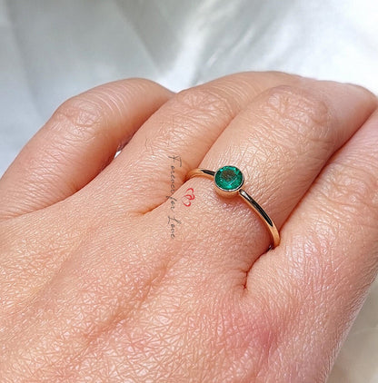 14k Solid Gold Emerald Engagement Ring, Simple Bezel Emerald May Birthstone Stackable Ring Forever For Love