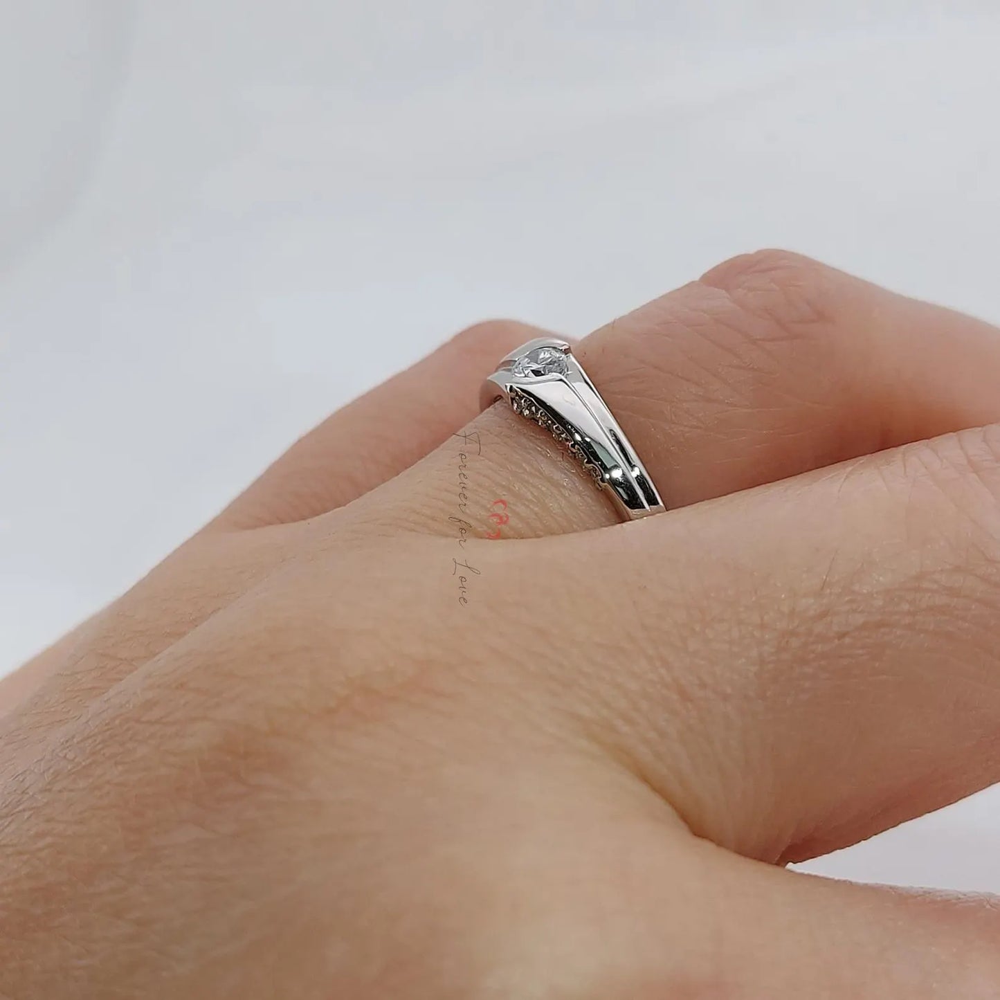 Solid Gold 3.5mm Natural Diamond Engagement Band, Minimalist Wedding Band for Men Forever For Love