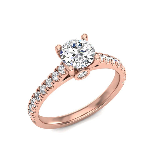 0.5 Carat Round Brilliant Natural Diamond Engagement Ring with Pavé Band