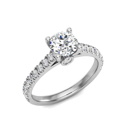 Bague de fiançailles en diamant naturel rond brillant de 0,5 carat avec bande pavée