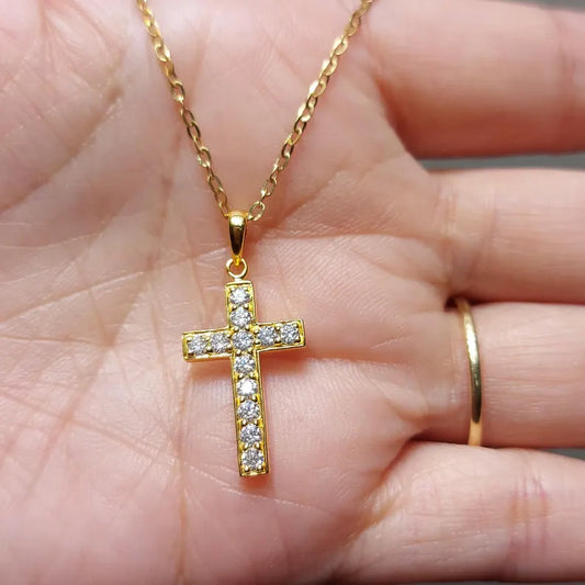 Solid Gold Diamond Cross Necklace for Women