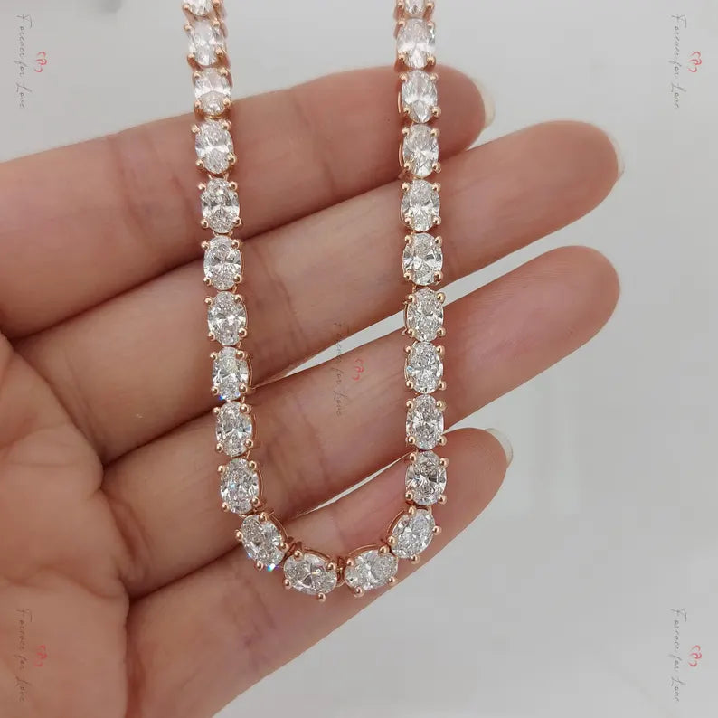 32ct Oval Tennis Necklace – Lab Diamond & Moissanite