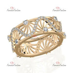 Diamond Cigar Band | Solid Gold | Wide Gold Band | Pave Diamond Ring | Vintage Anniversary Band Forever For Love