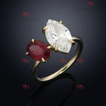 Natural Marquise Diamond Vintage Ring - IGI Certified with Garnet Accents in Yellow Gold Forever For Love