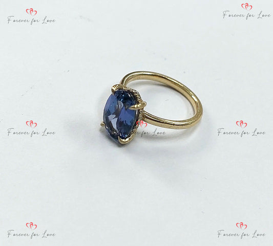 Unique Oval Cut Natural Tanzanite and Diamond Accents Ring