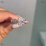 Marquise Moissanite Vintage Ring with Cluster Pear Diamonds - Certified Yellow Gold Custom Made Forever For Love