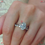 Oval Cut Moissanite Wedding Set in White Gold - Crushed Ice Oval Marquise Bridal Set Forever For Love