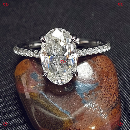 Bague de fiançailles en moissanite à taille ovale – Ovale unique en glace pilée 11*7 mm avec double halo caché