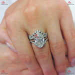 Vintage Unique Oval Moissanite Engagement Ring Set | White Gold | Stackable Cluster Diamond Bridal Ring Forever For Love