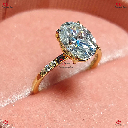 Bague de fiançailles en moissanite | Ovale Forever One |/ Or blanc | Taille ovale allongée