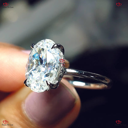 Hybrid Crushed Ice Oval Moissanite Engagement Ring | Double Hidden Halo | Haley Bieber Inspired Ring