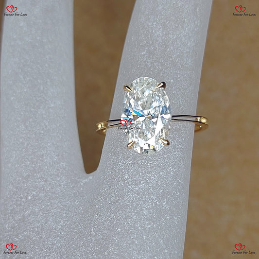 Bague de fiançailles à coupe ovale - Bague de fiançailles hybride en moissanite ovale à glace pilée