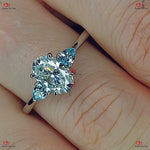 Vintage Unique Oval Moissanite Engagement Ring with Blue Topaz | White Gold | Pear Cut Diamond Forever For Love