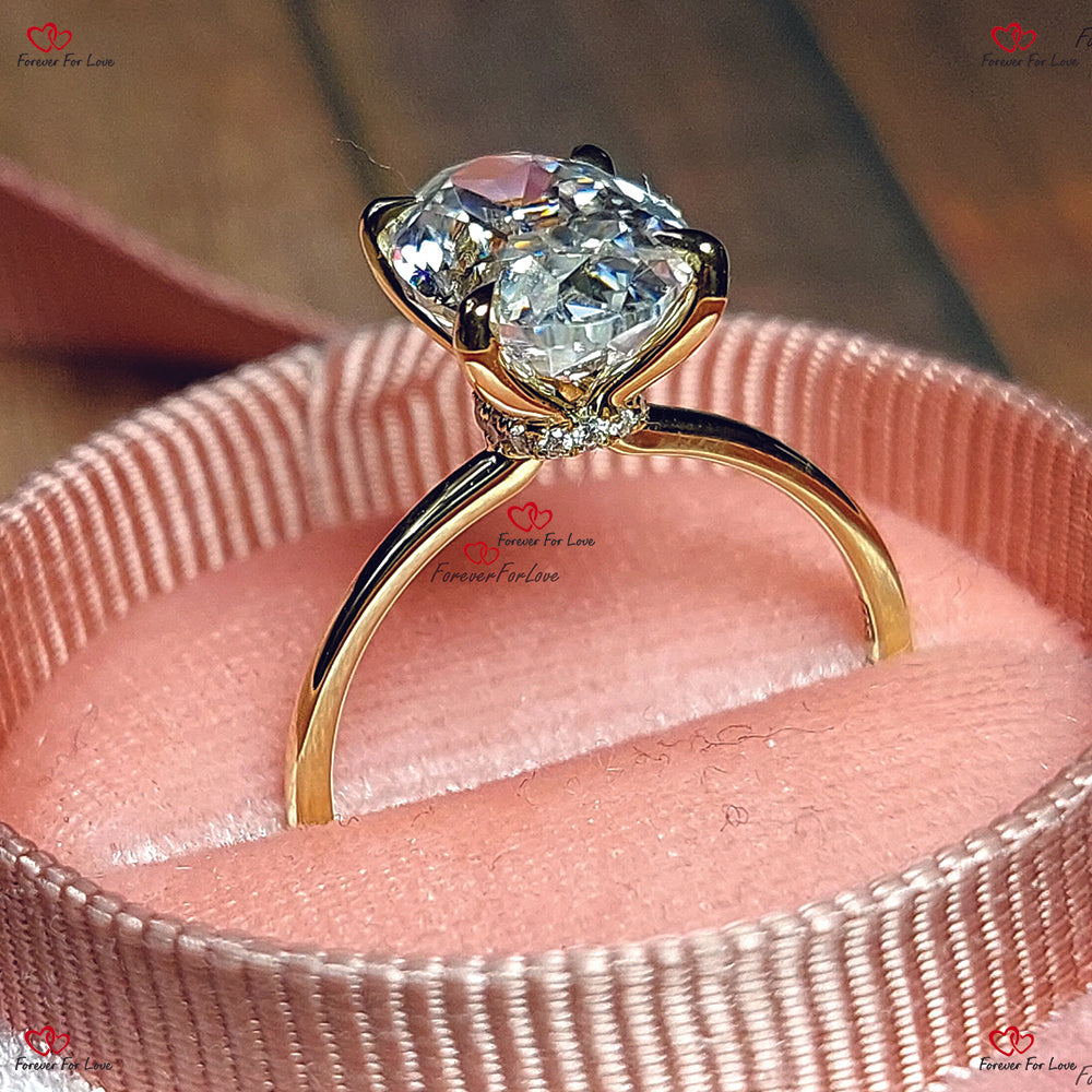 Verlobungsring im Ovalschliff | Ovaler Moissanit aus Crushed Ice | Diamant-Wrap-Around-Halo | Heiratsantragsgeschenk für Sie