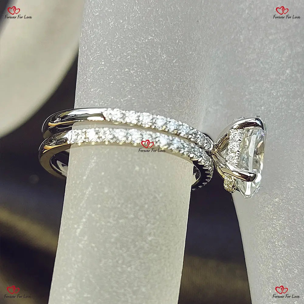 Crushed Ice Oval Cut Moissanite Wedding Set in White Gold Forever For Love