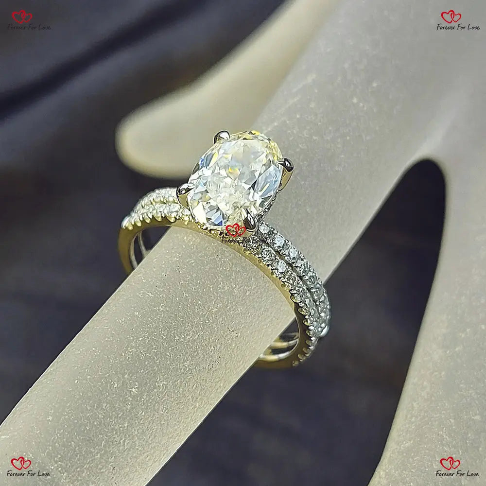 Crushed Ice Oval Cut Moissanite Wedding Set in White Gold Forever For Love