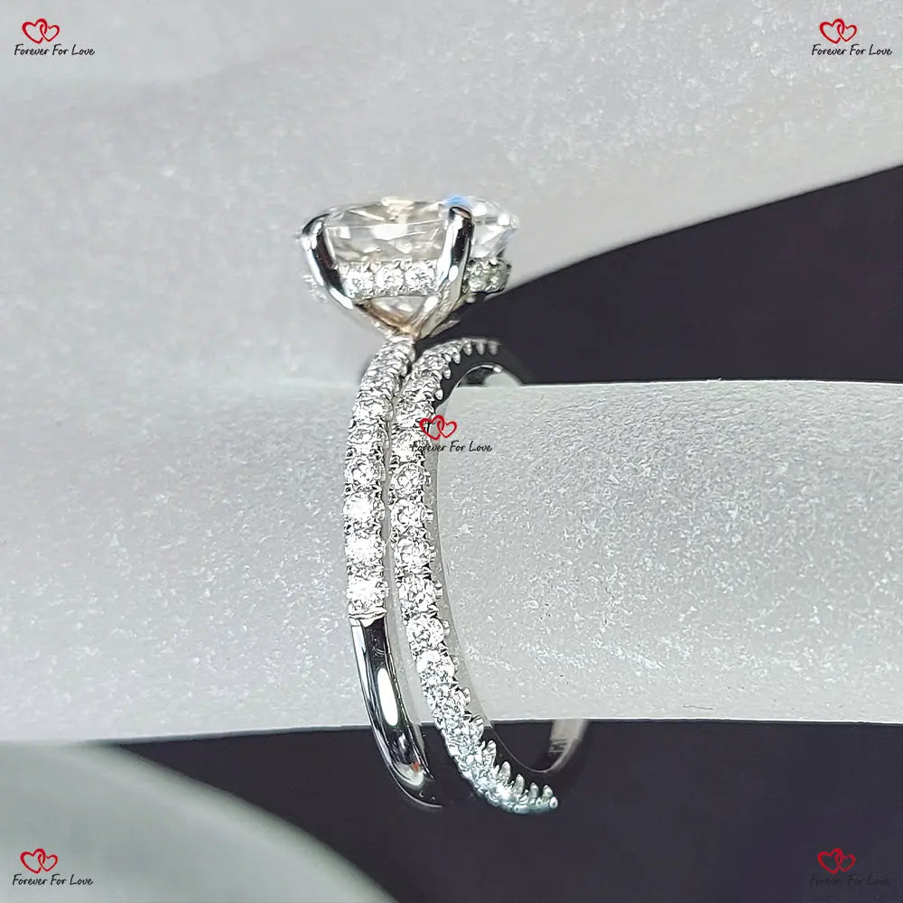 Crushed Ice Oval Cut Moissanite Wedding Set in White Gold Forever For Love