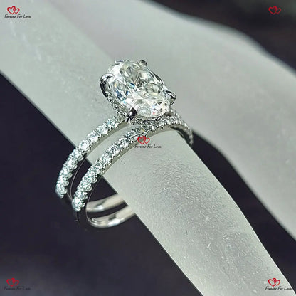 Crushed Ice Oval Cut Moissanite Wedding Set in White Gold Forever For Love