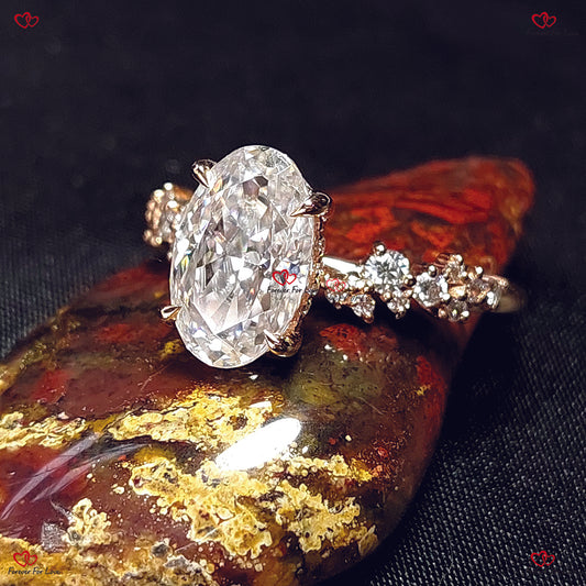 Vintage Oval Moissanite Engagement Ring |  Unique Cluster | Rose Gold Art Deco Bridal Ring