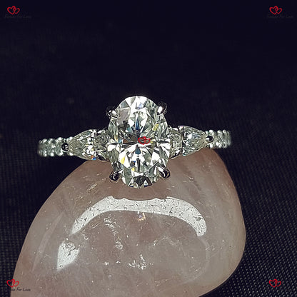 Antique Vintage Style  Oval Moissanite Ring in Solid White Gold - Pear Diamond Engagement Ring