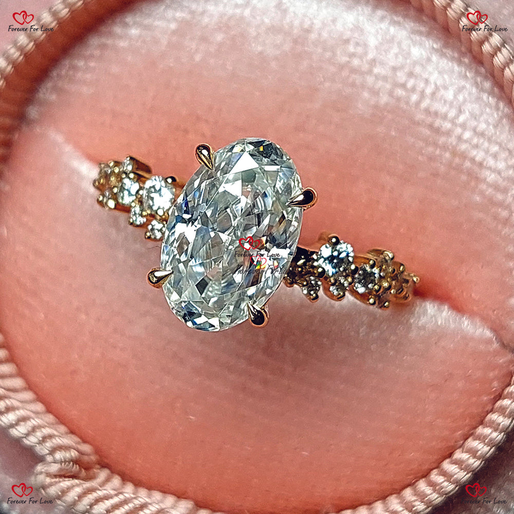 Bague de fiançailles vintage en moissanite ovale | Bague de fiançailles unique | Bague de mariage Art déco en or rose