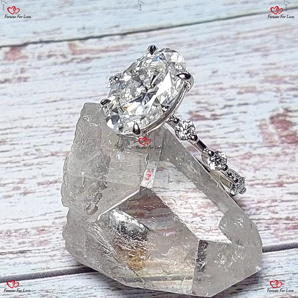 Distance Pave Oval Hybrid Colorless Engagement Ring Forever For Love