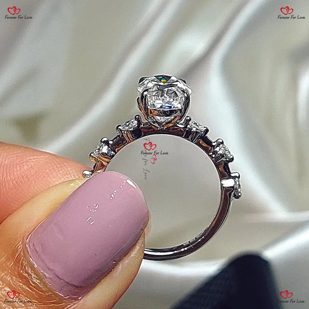 Distance Pave Oval Hybrid Colorless Engagement Ring Forever For Love