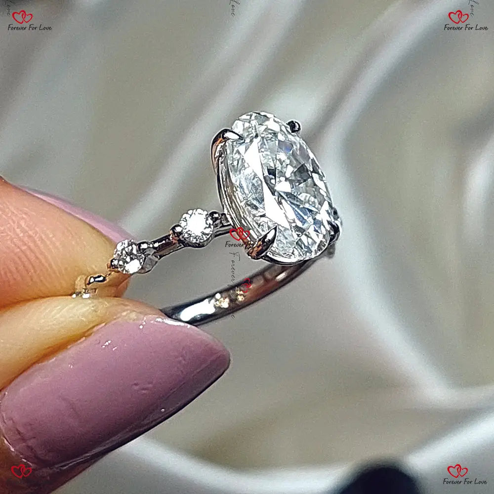 Distance Pave Oval Hybrid Colorless Engagement Ring Forever For Love