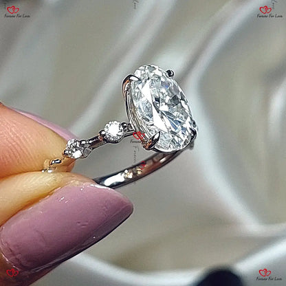 Distance Pave Oval Hybrid Colorless Engagement Ring Forever For Love