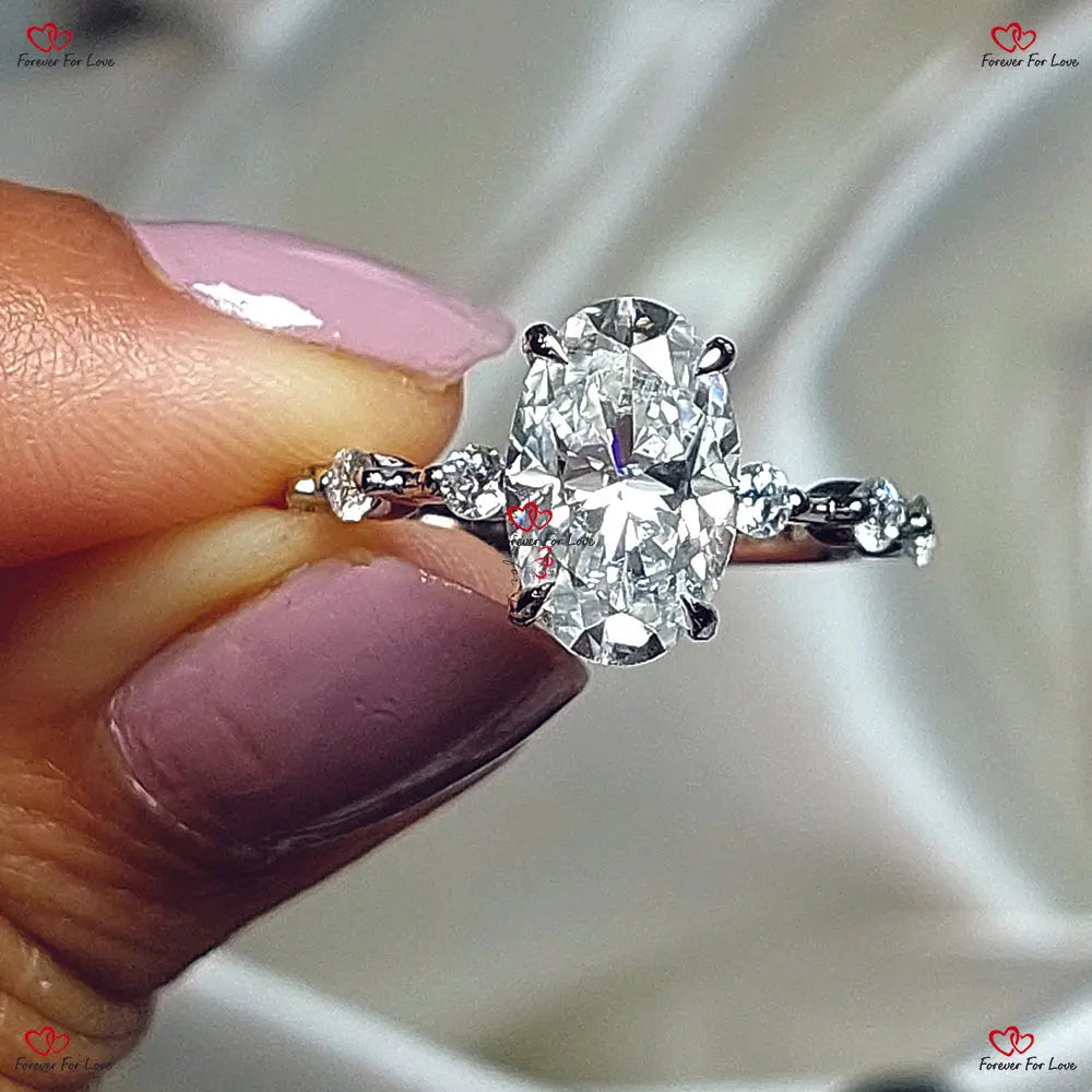 Distance Pave Oval Hybrid Colorless Engagement Ring Forever For Love