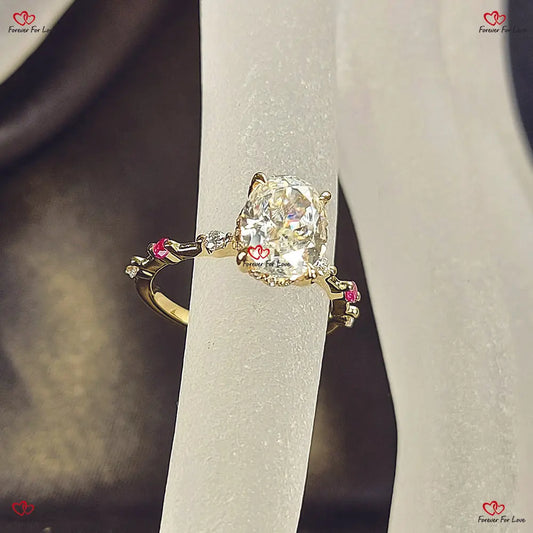 Oval Moissanite Engagement Ring in Solid Gold Forever For Love