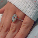 Vintage Unique Oval Moissanite Engagement Ring |  Oval Cut Ring | Diamond Halo Low Setting | Platinum Art Deco Forever For Love