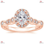 Vintage Elegance:  Oval Charles and Colvard Moissanite & Diamond Halo Engagement Ring Forever For Love