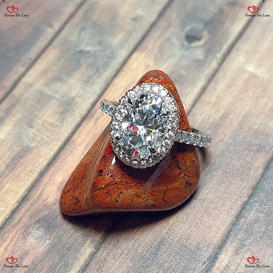 Bague de fiançailles vintage unique en moissanite ovale | Taille ovale | Halo de diamants | Art déco en platine