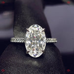 Vintage Unique Oval Moissanite Engagement Ring -  Oval Cut Diamond Double Halo Platinum Solitaire Promise Ring Forever For Love