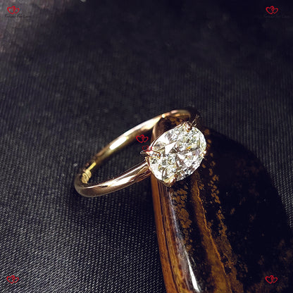 Bague de fiançailles en diamant ovale | Ensemble de mariage en or jaune massif avec lunette sertie | Diamant cultivé en laboratoire certifié IGI