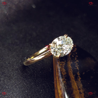 Bague de fiançailles en diamant ovale | Ensemble de mariage en or jaune massif avec lunette sertie | Diamant cultivé en laboratoire certifié IGI