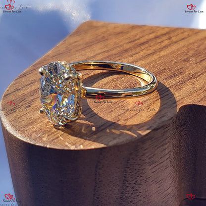 Bague solitaire ovale FVS1 de 2,5 carats, bague de fiançailles en or jaune avec diamant certifié, bague en diamant créée en laboratoire sans conflit.