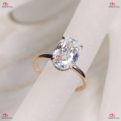 Oval Moissanite Engagement Ring Hybrid Crushed Ice Amanda Setting