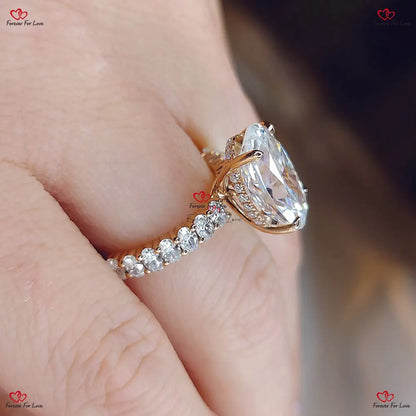 Oval Crushed Ice Diamond Chunky Band with Hidden Halo Anniversary Ring Forever For Love