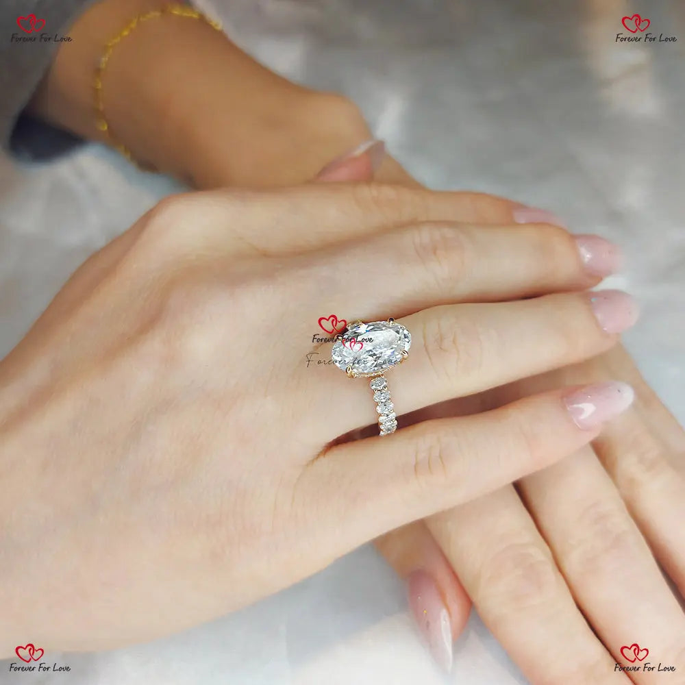 Oval Crushed Ice Diamond Chunky Band with Hidden Halo Anniversary Ring Forever For Love