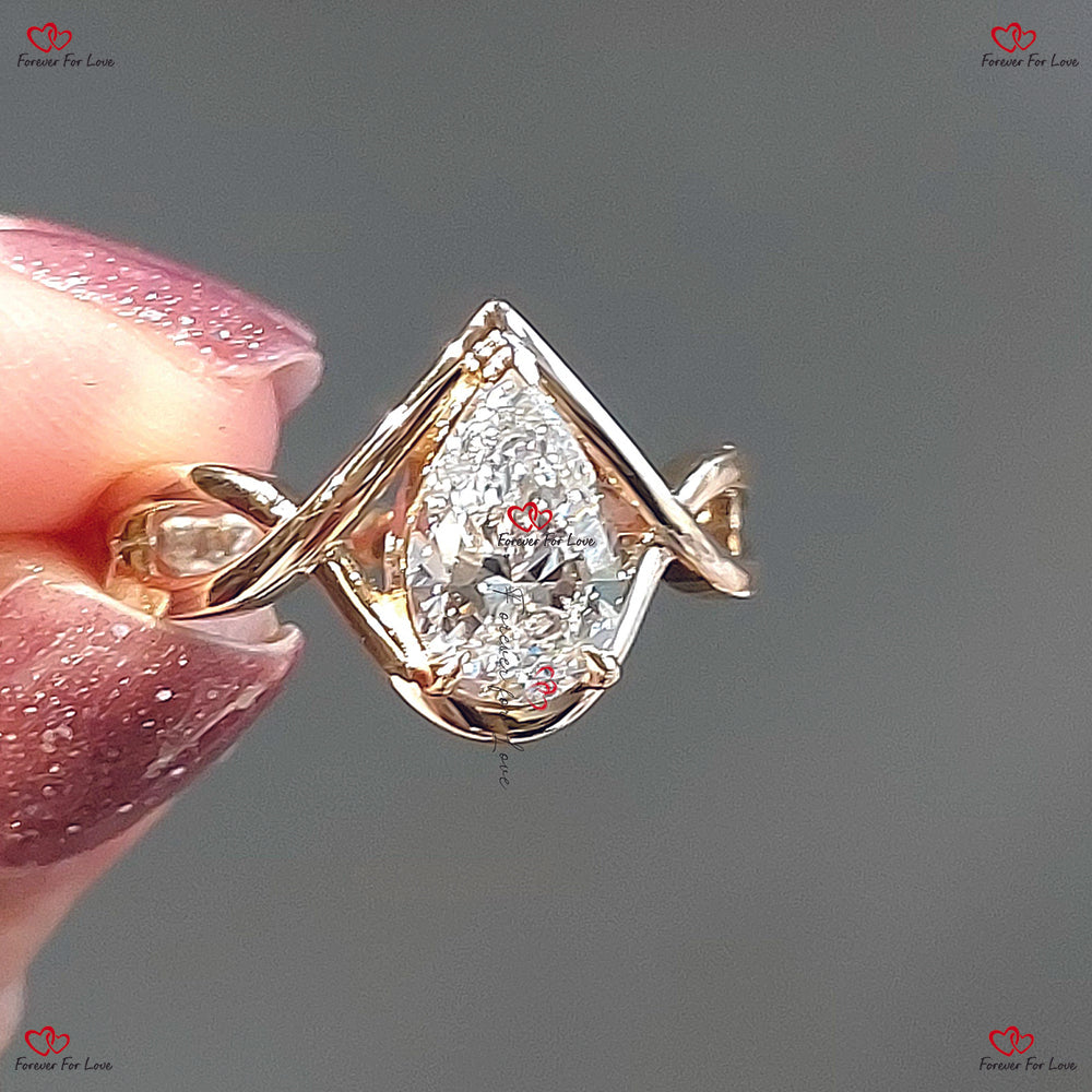 Bague de fiançailles vintage en diamant de taille ovale | Bague de mariage en diamant de taille poire pour femme | Cadeau d'anniversaire