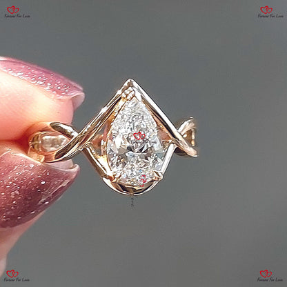 Bague de fiançailles vintage en diamant de taille ovale | Bague de mariage en diamant de taille poire pour femme | Cadeau d'anniversaire