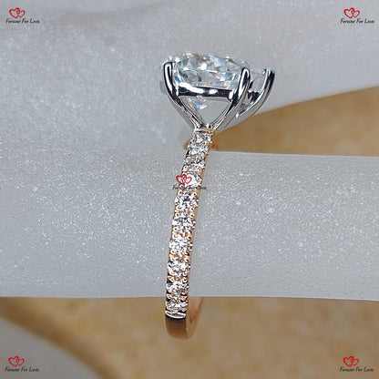 Moissanite Engagement Ring in White Gold Pave Setting