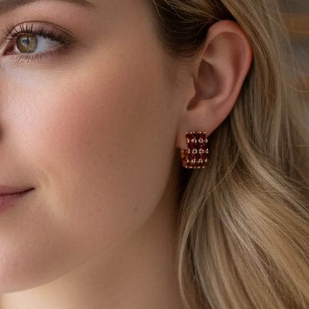 Garnet Hoop Earrings Huggies | Tiny Red Stone Hoops Forever For Love